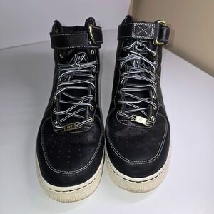 Vintage Nike Air Force 1 High Black Leather Gold Mens US 10.5 Streetwear Collect